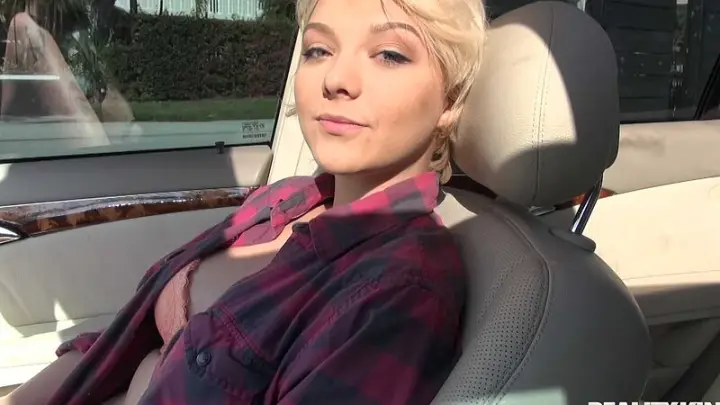 Aurora sucks Tyler's cock in his car before they go to his place where he fucks her doggystyle outside and finishes in her mouth. — 5
